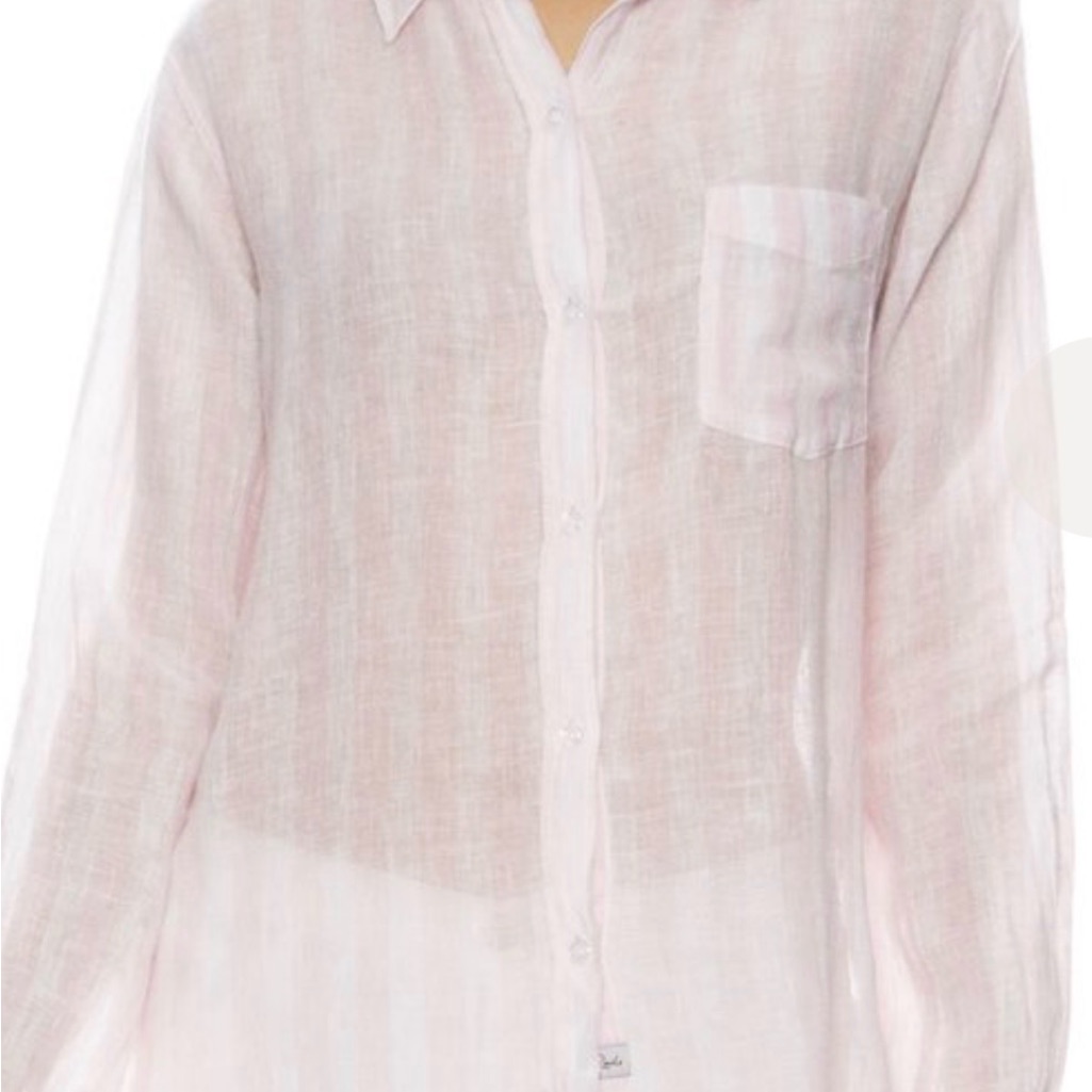 Rails Sheer Charli Linen Button-Up Blouse In Pale Pink And White